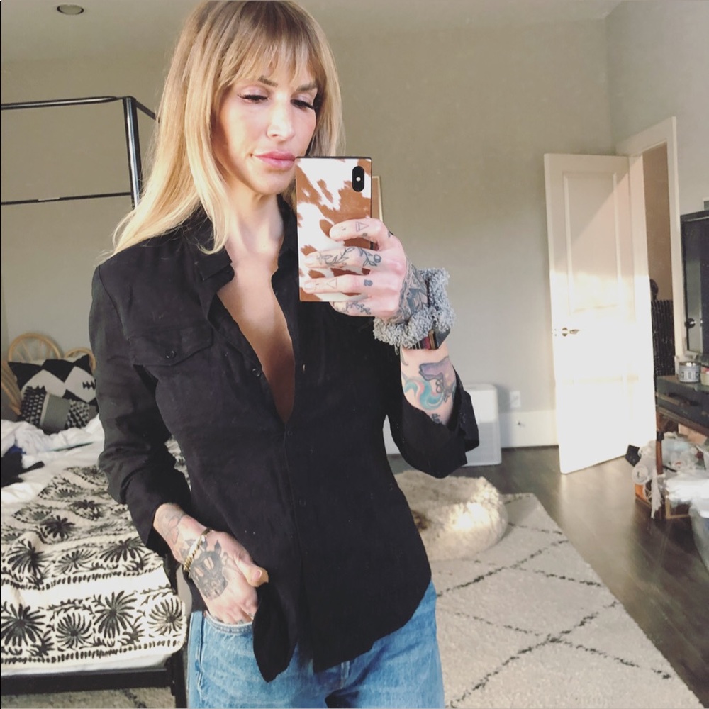 Theory button down button up shirt black